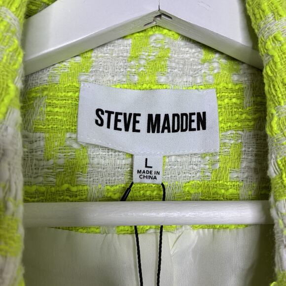 Steve Madden Harlow Fresh Lime Green Houndstooth Tweed Blazer L NWT - Picture 13 of 14